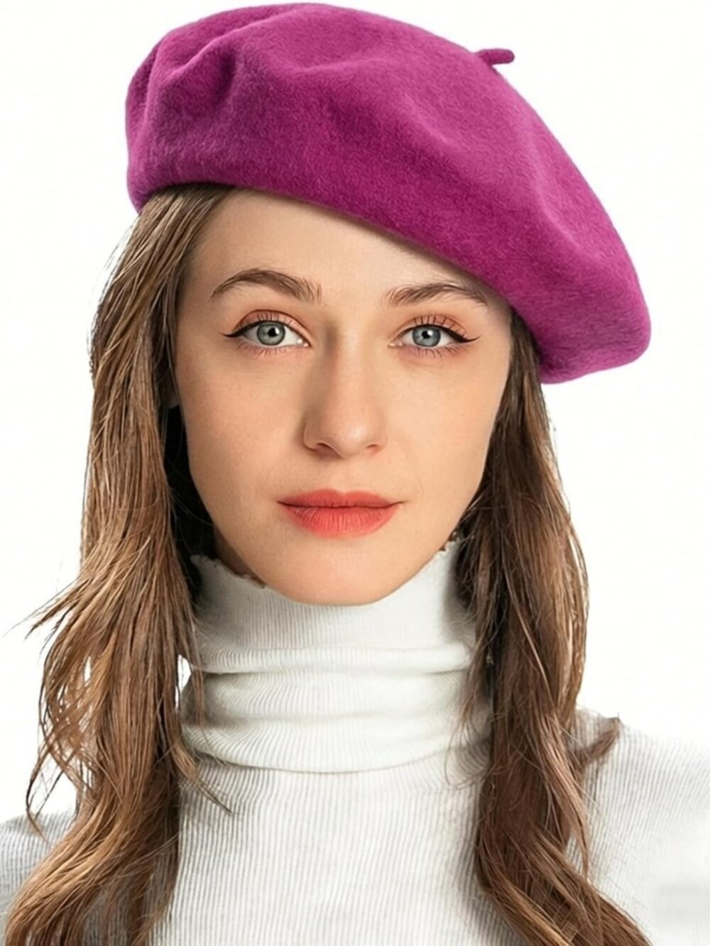 Women's Wool French Beret Hat Comfortable Solid Color Beret Cap Lady Purple